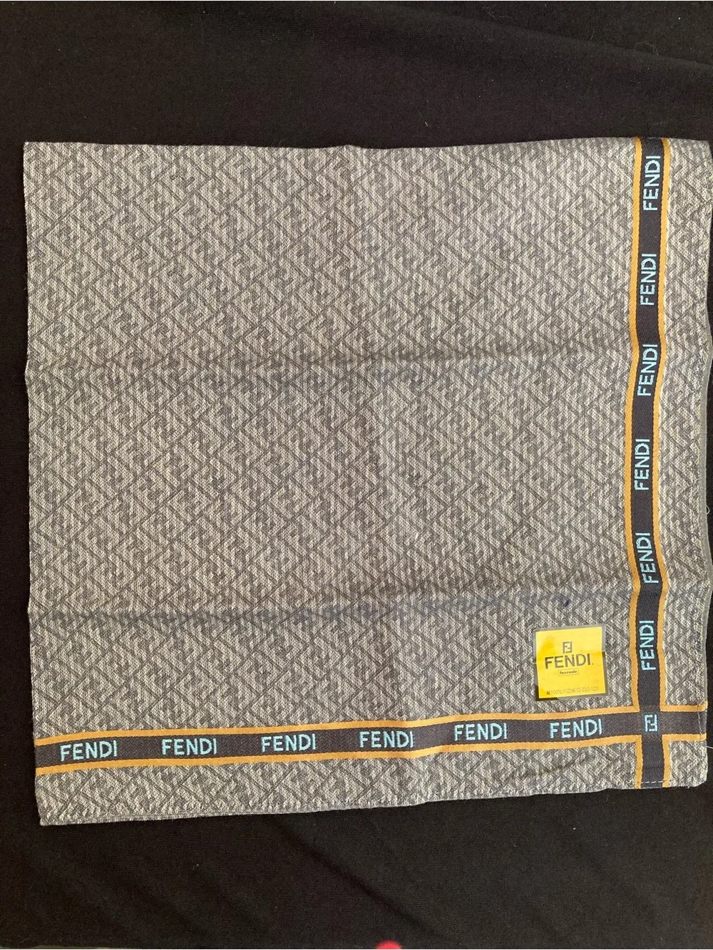 Fendi Gray Monogram Scarf with Yellow and Teal Trim